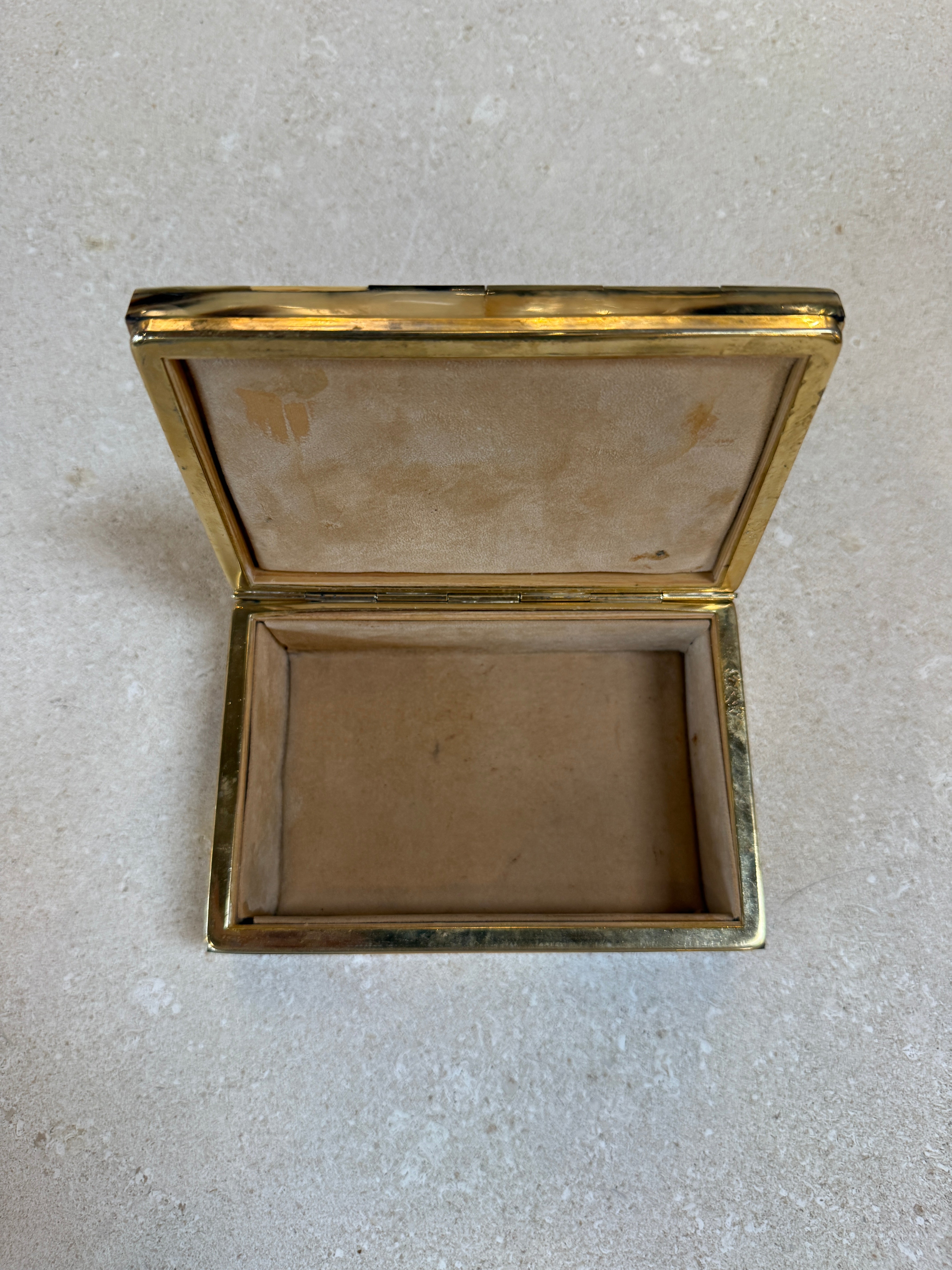 Vintage Horn Veneer Jewelry Box with Brass Trim