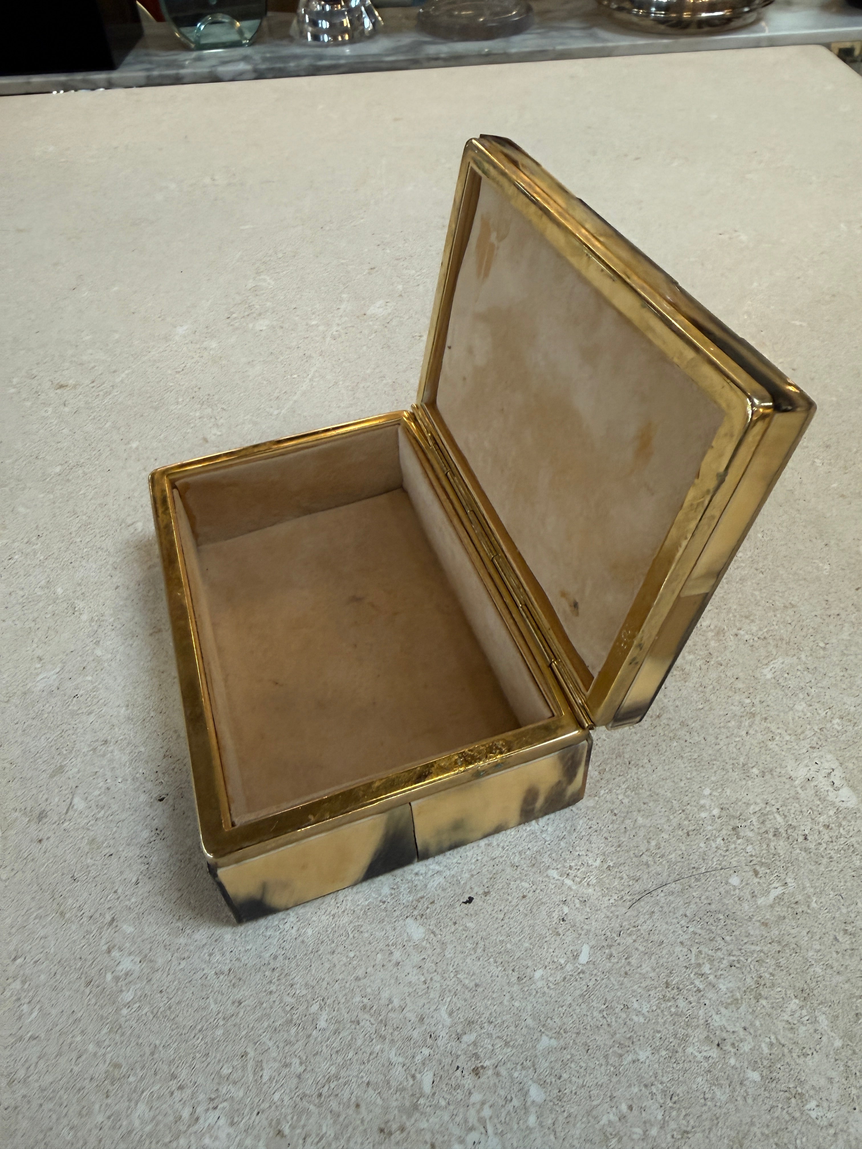 Vintage Horn Veneer Jewelry Box with Brass Trim