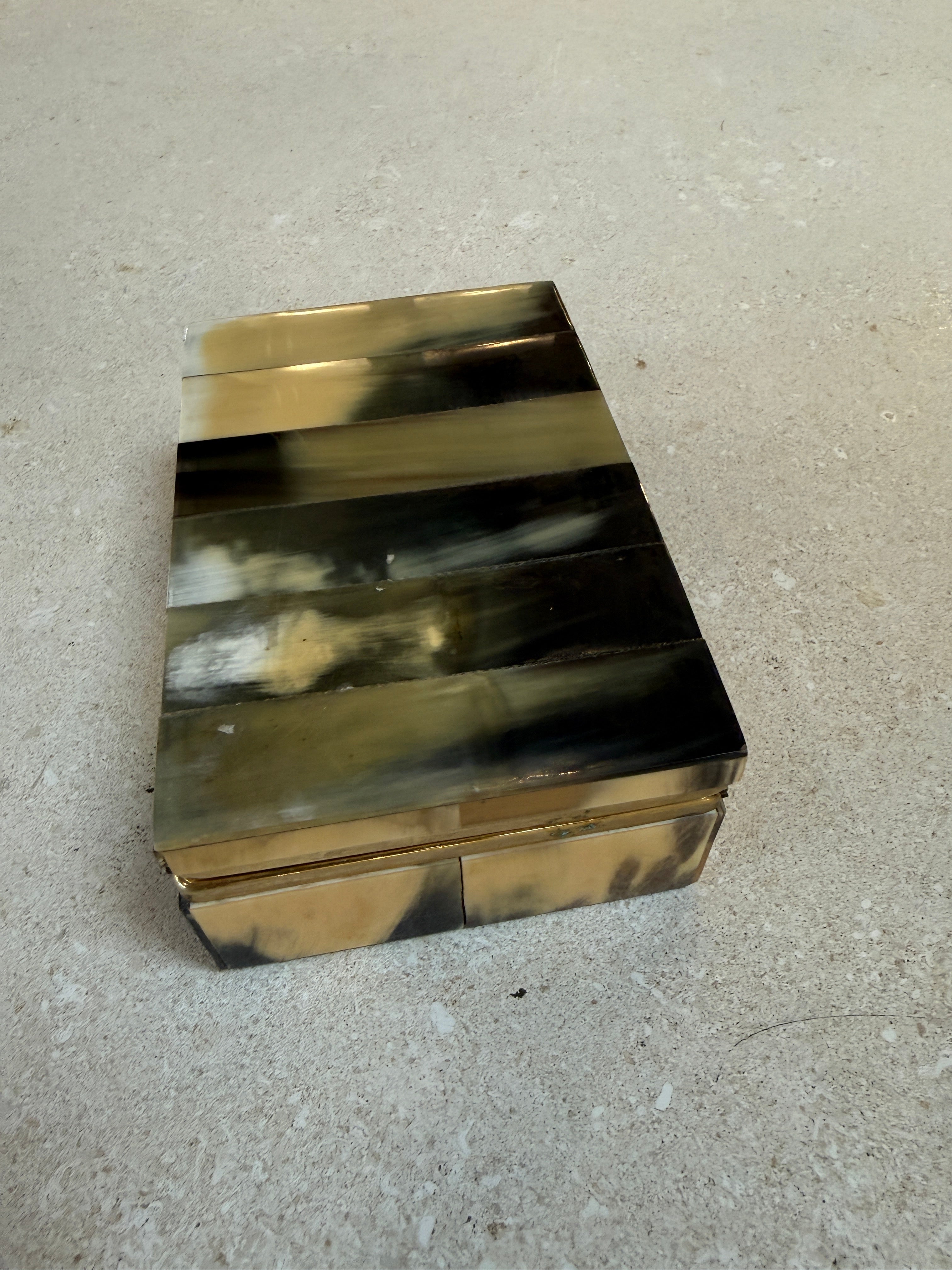 Vintage Horn Veneer Jewelry Box with Brass Trim