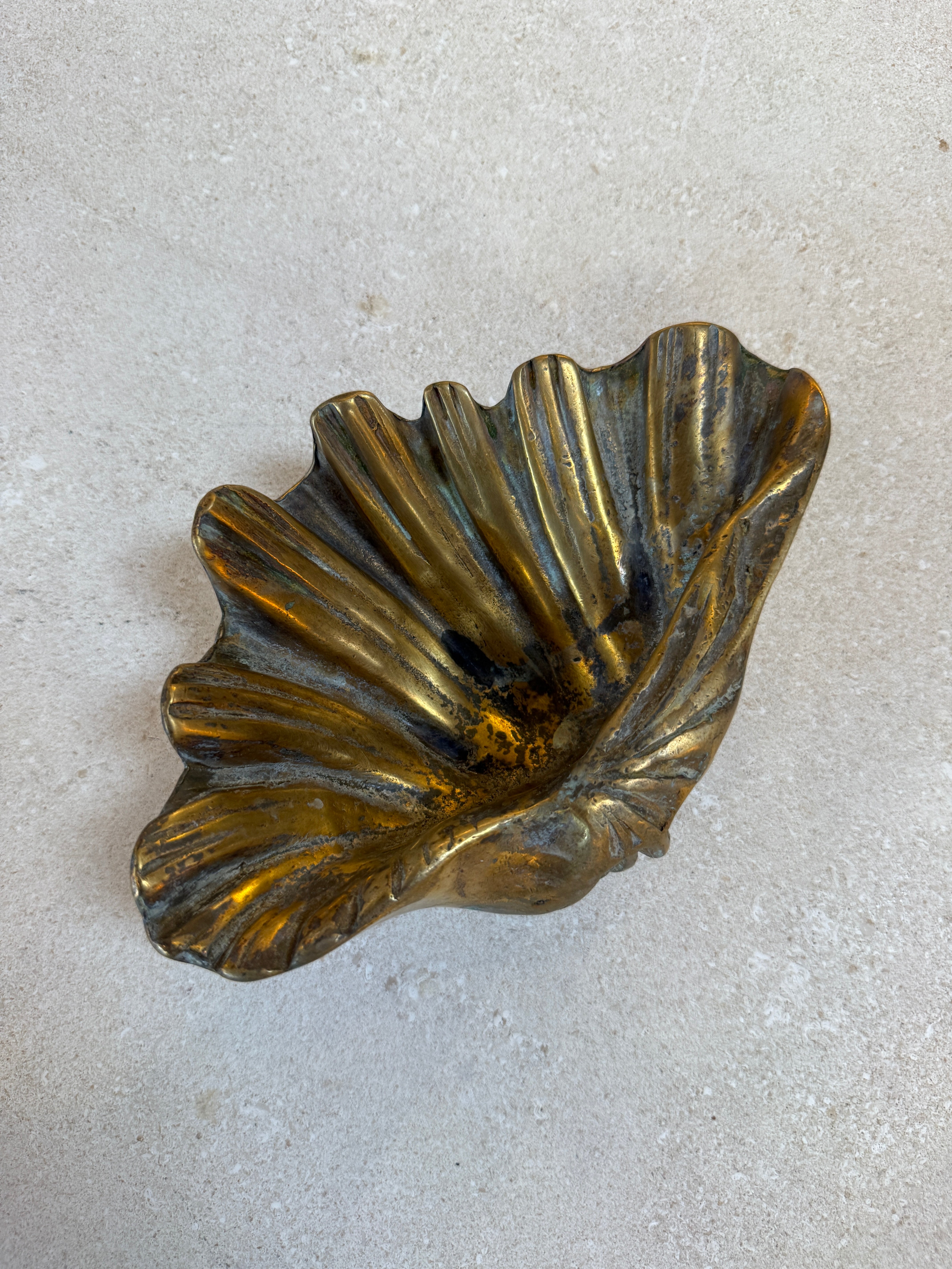 Vintage Brass Shell Dish / Scallop Shell Catchall Bowl
