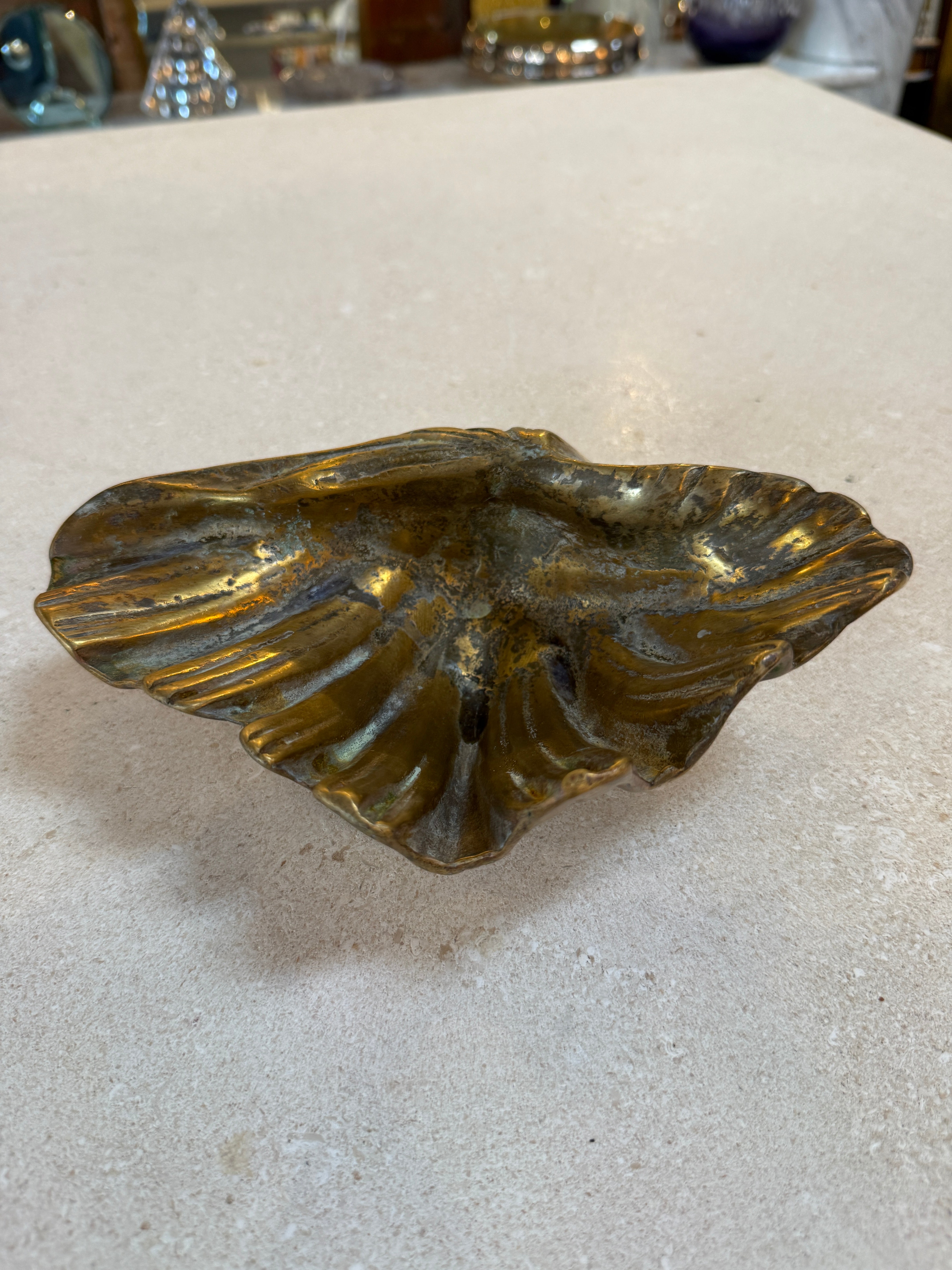 Vintage Brass Shell Dish / Scallop Shell Catchall Bowl