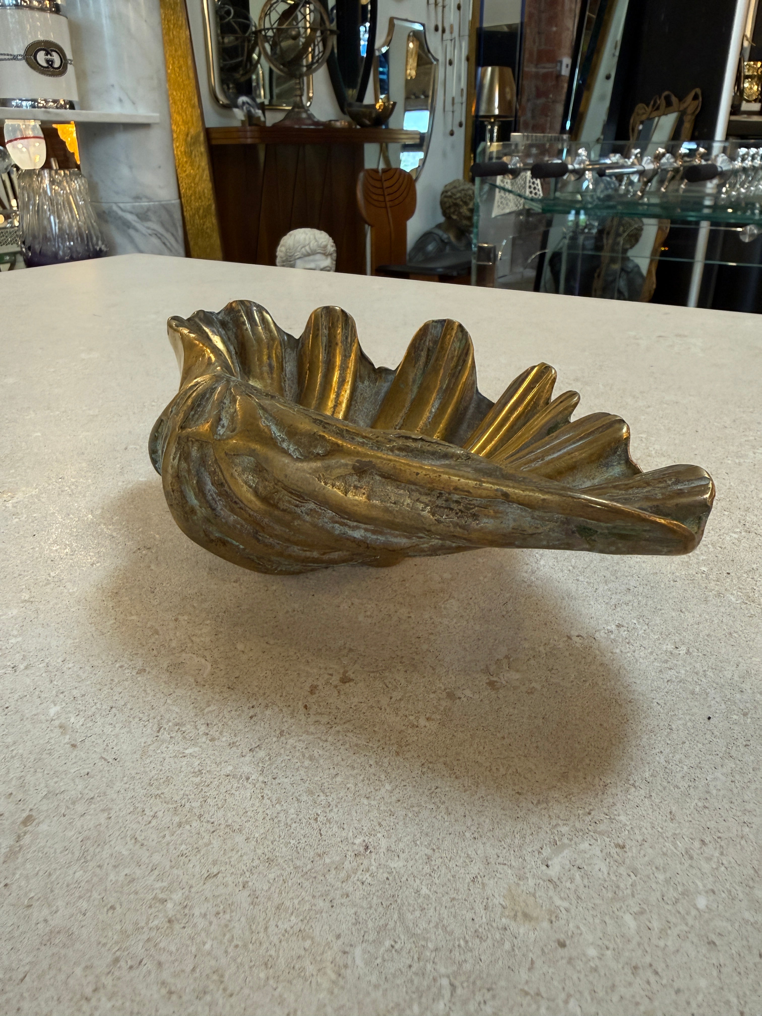 Vintage Brass Shell Dish / Scallop Shell Catchall Bowl