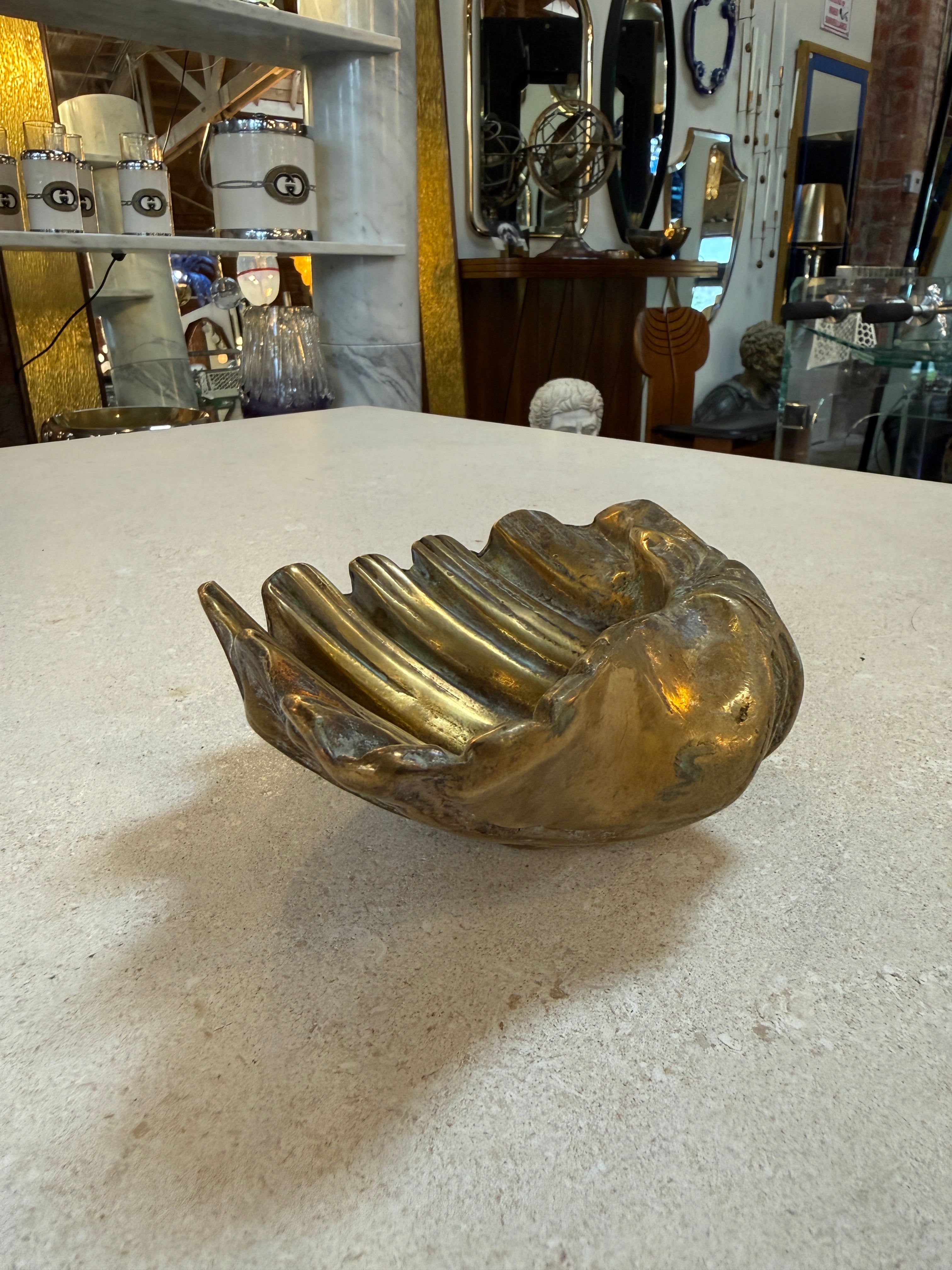 Vintage Brass Shell Dish / Scallop Shell Catchall Bowl