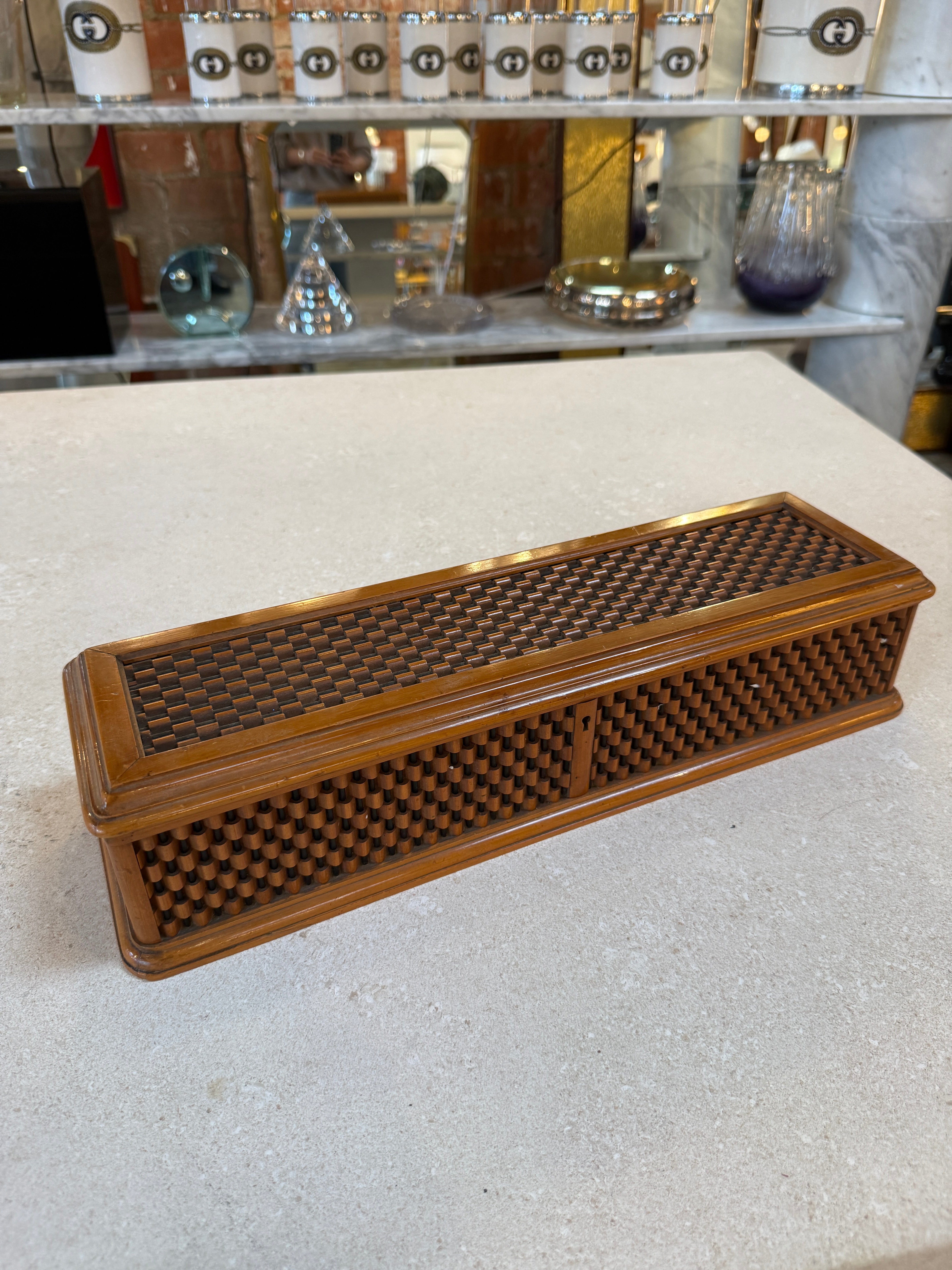 Vintage Wooden Woven Jewelry Box