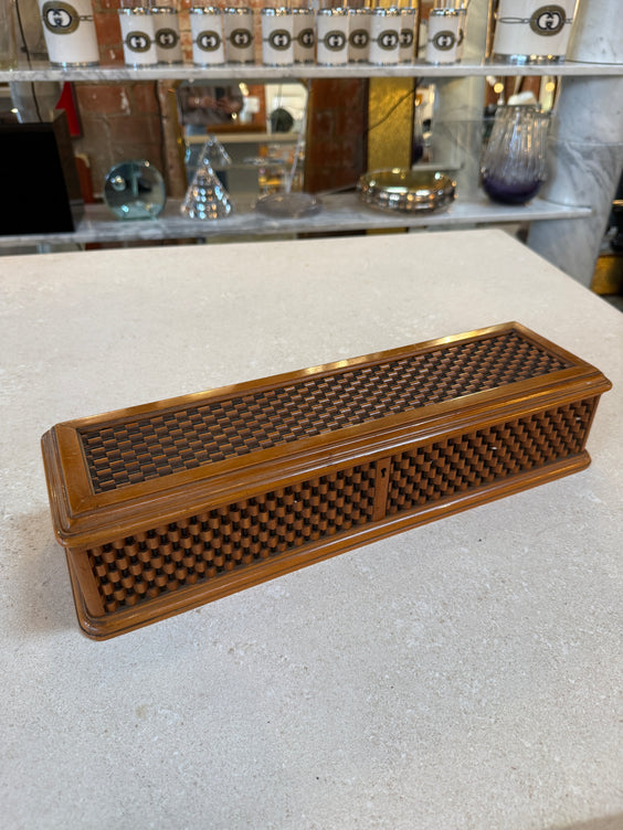 Vintage Wooden Woven Jewelry Box