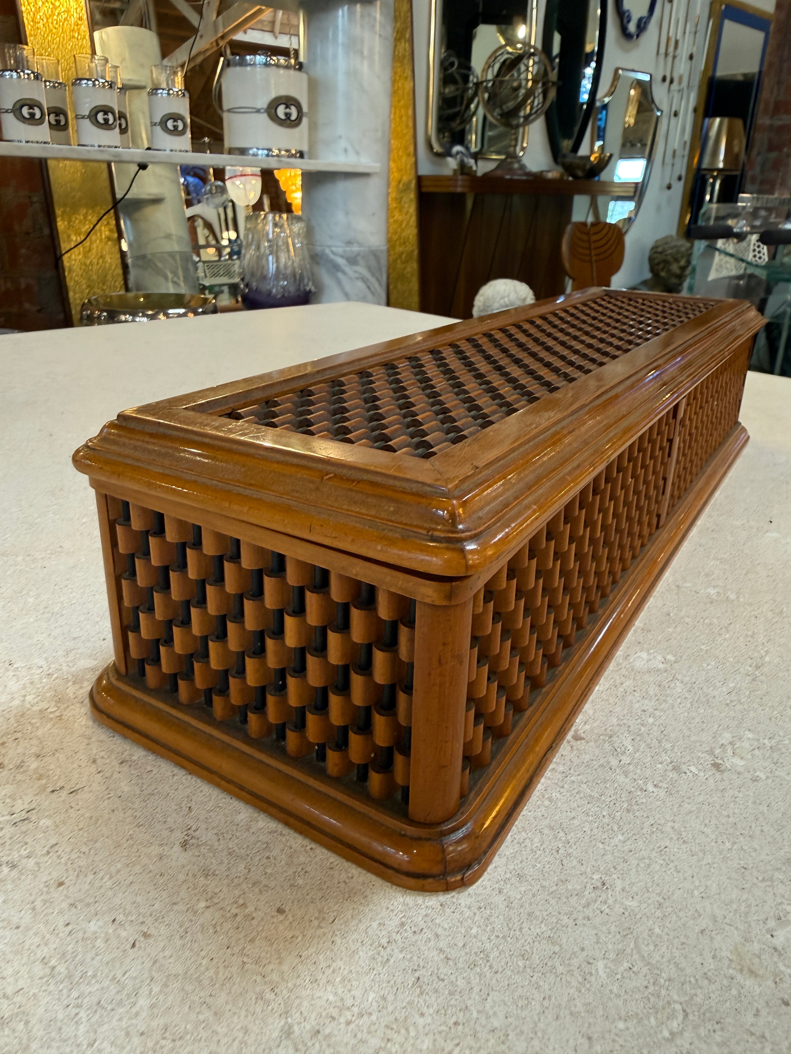 Vintage Wooden Woven Jewelry Box