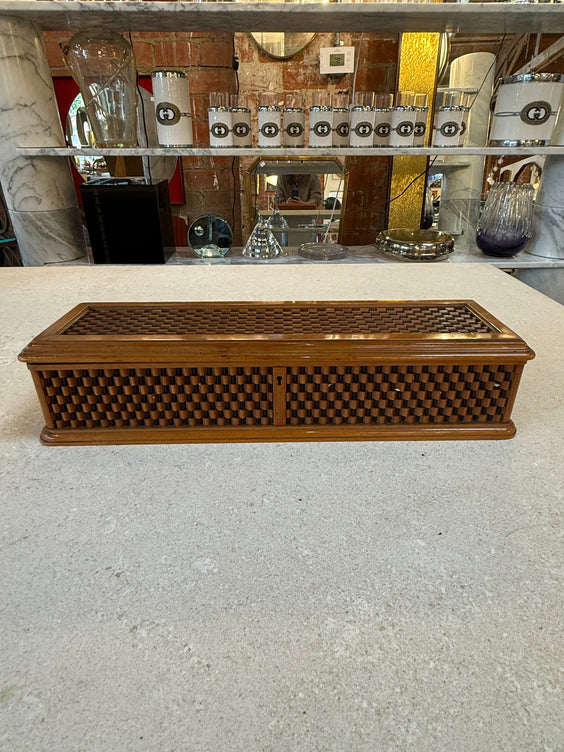 Vintage Wooden Woven Jewelry Box