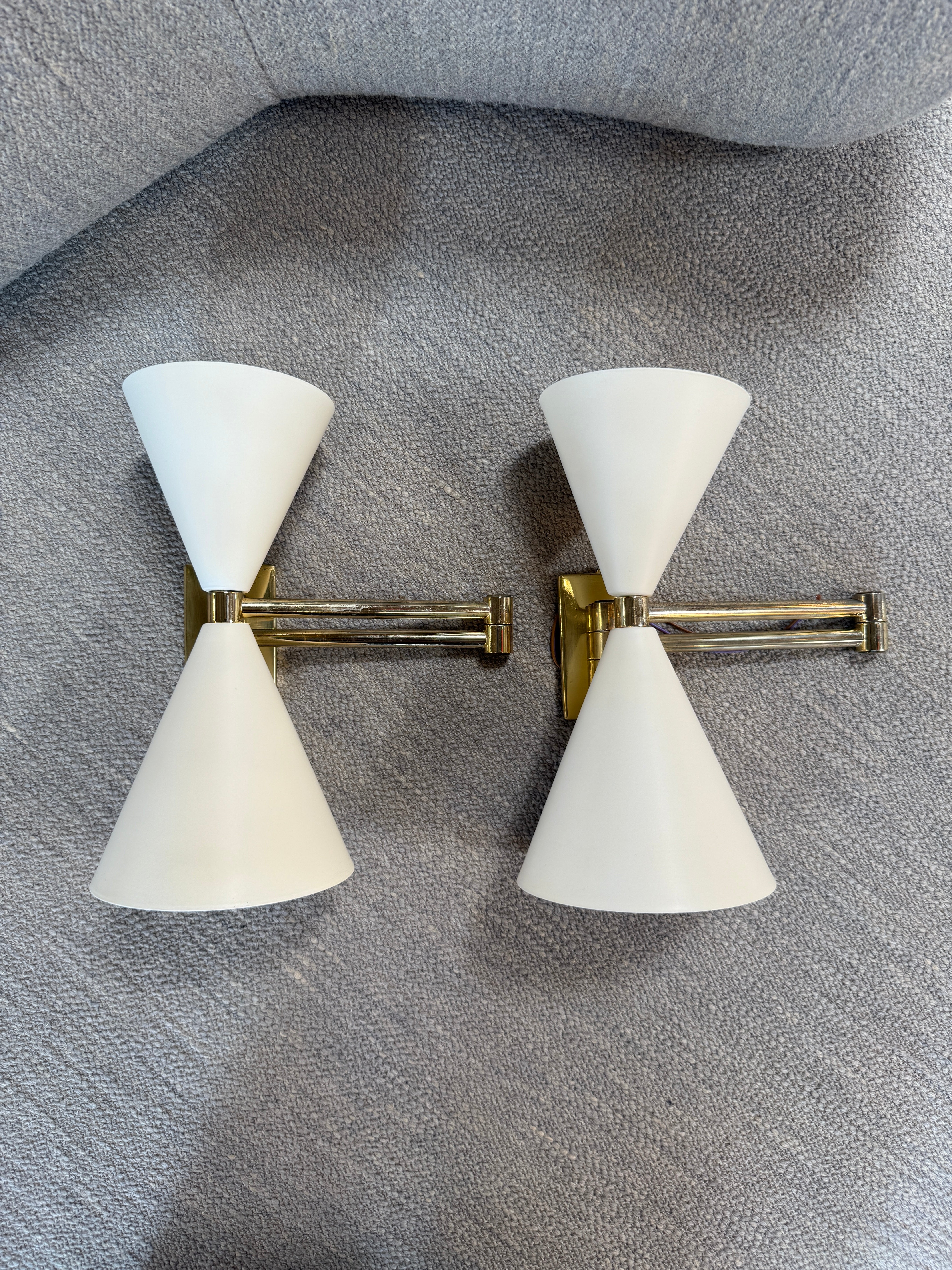 Pair of Mid-Century Modern Brass Double Cone Wall Sconces
