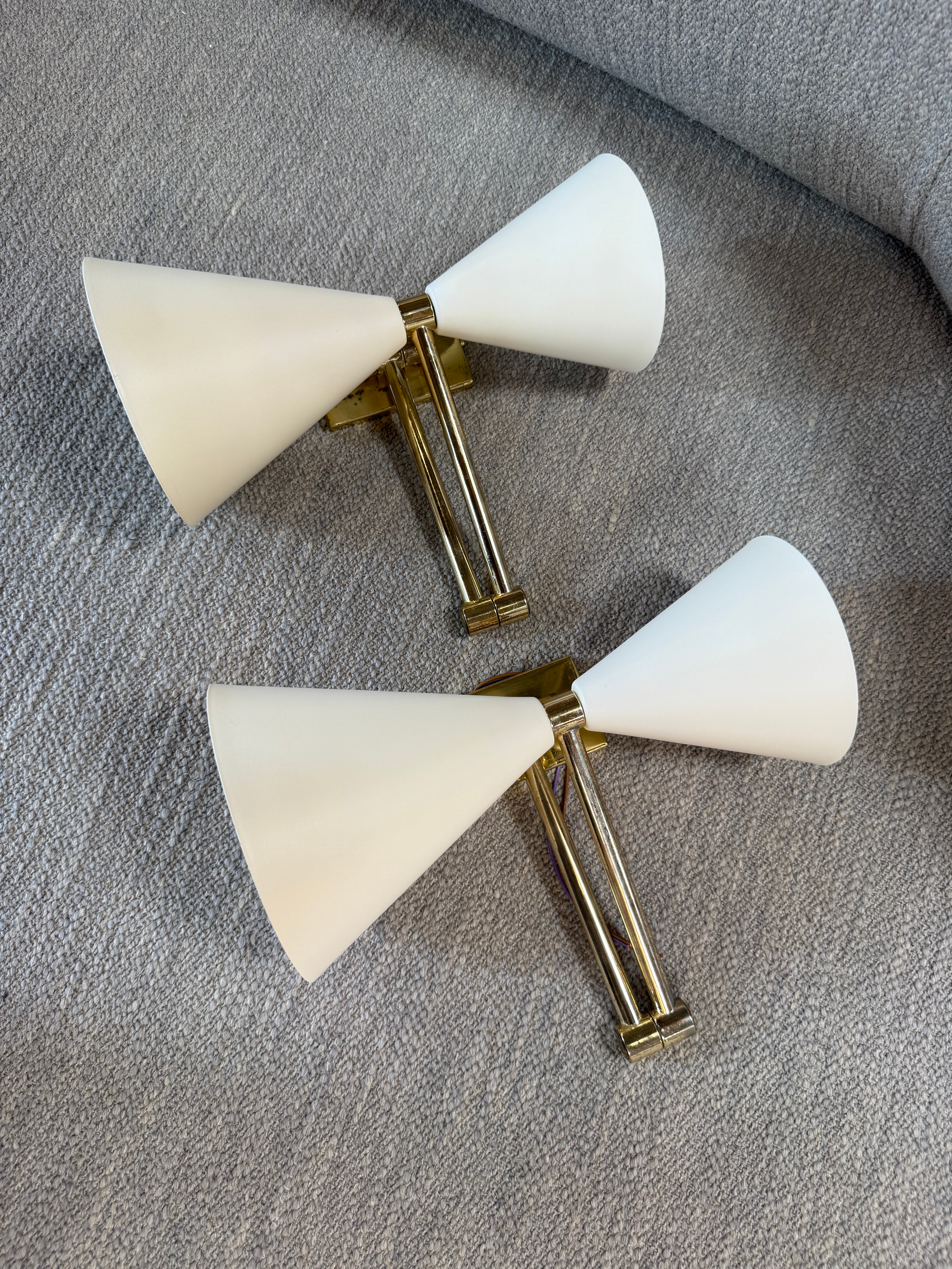 Pair of Mid-Century Modern Brass Double Cone Wall Sconces