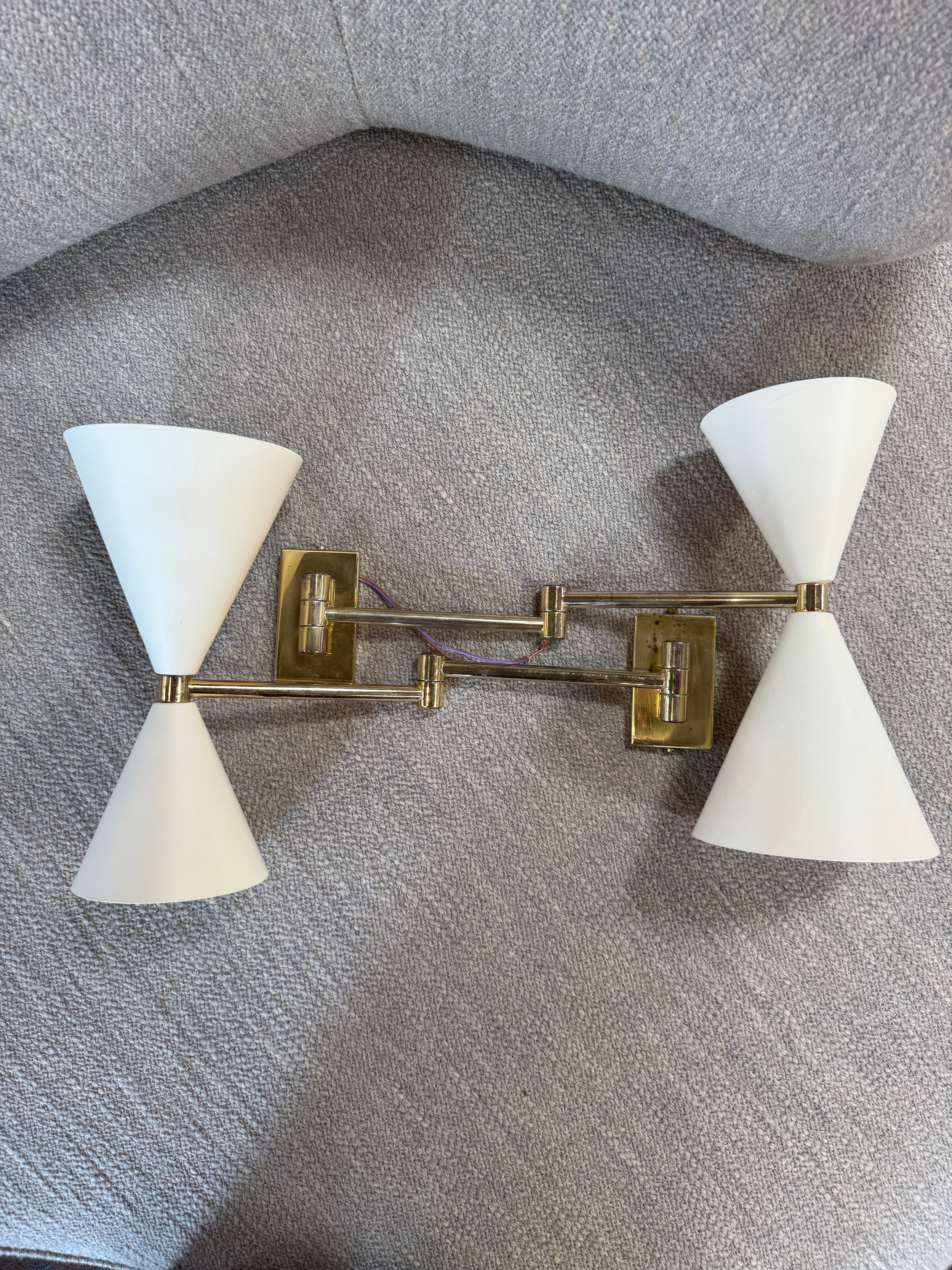 Pair of Mid-Century Modern Brass Double Cone Wall Sconces
