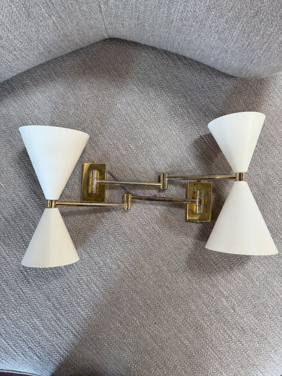 Pair of Mid-Century Modern Brass Double Cone Wall Sconces