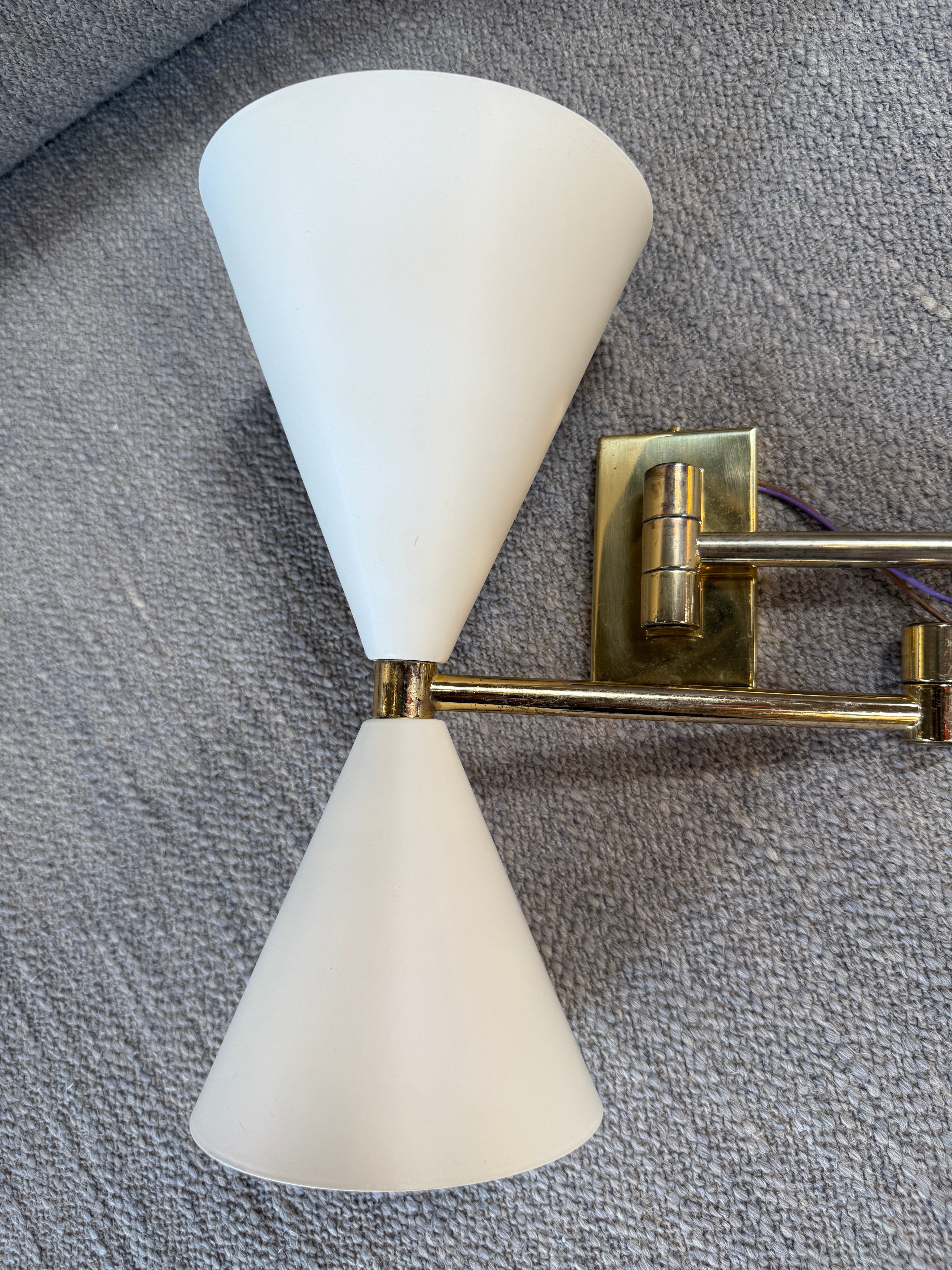 Pair of Mid-Century Modern Brass Double Cone Wall Sconces