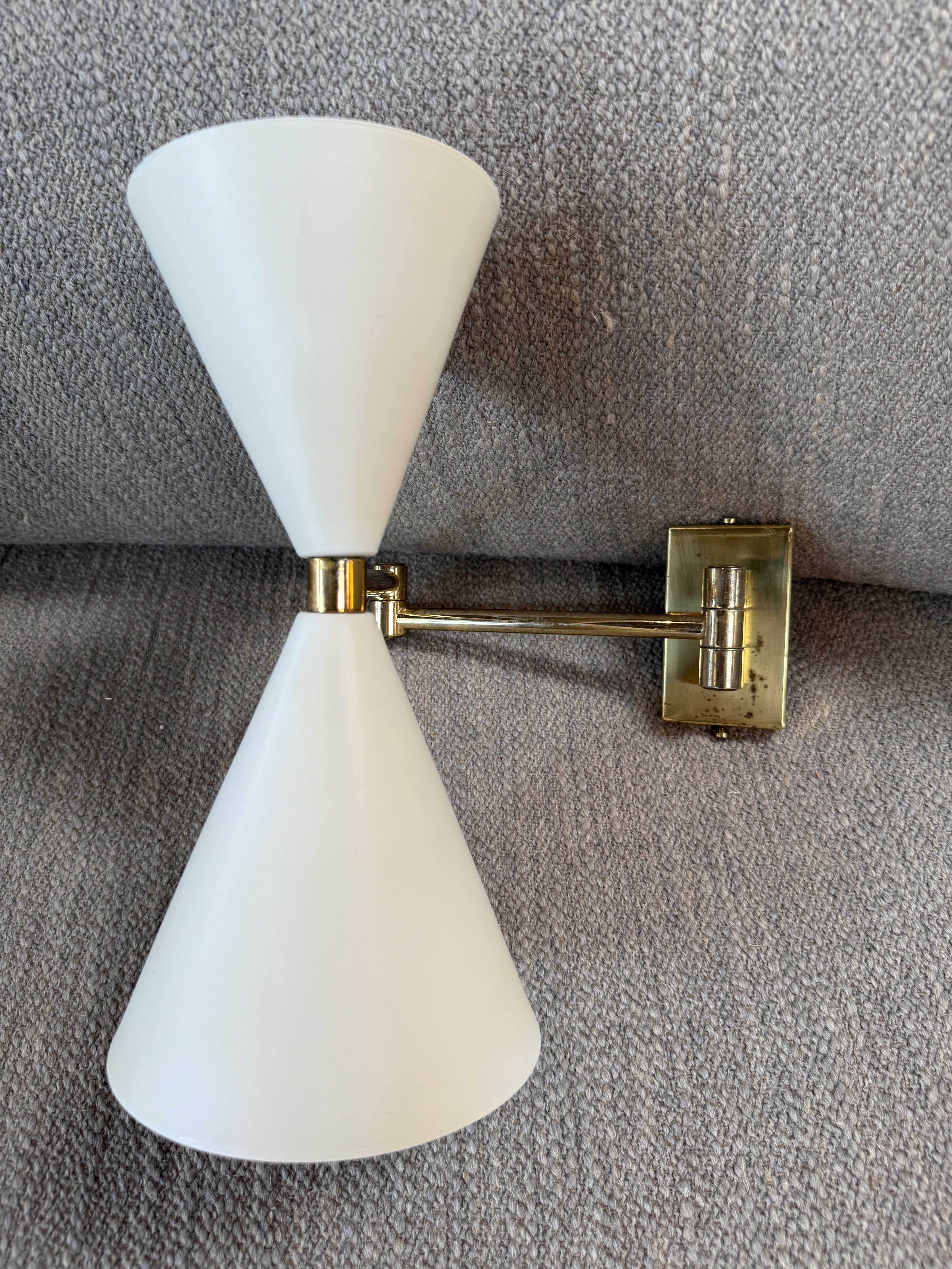 Pair of Mid-Century Modern Brass Double Cone Wall Sconces
