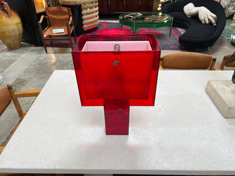 Vintage Italian Red Acrylic Table Lamp 1980s