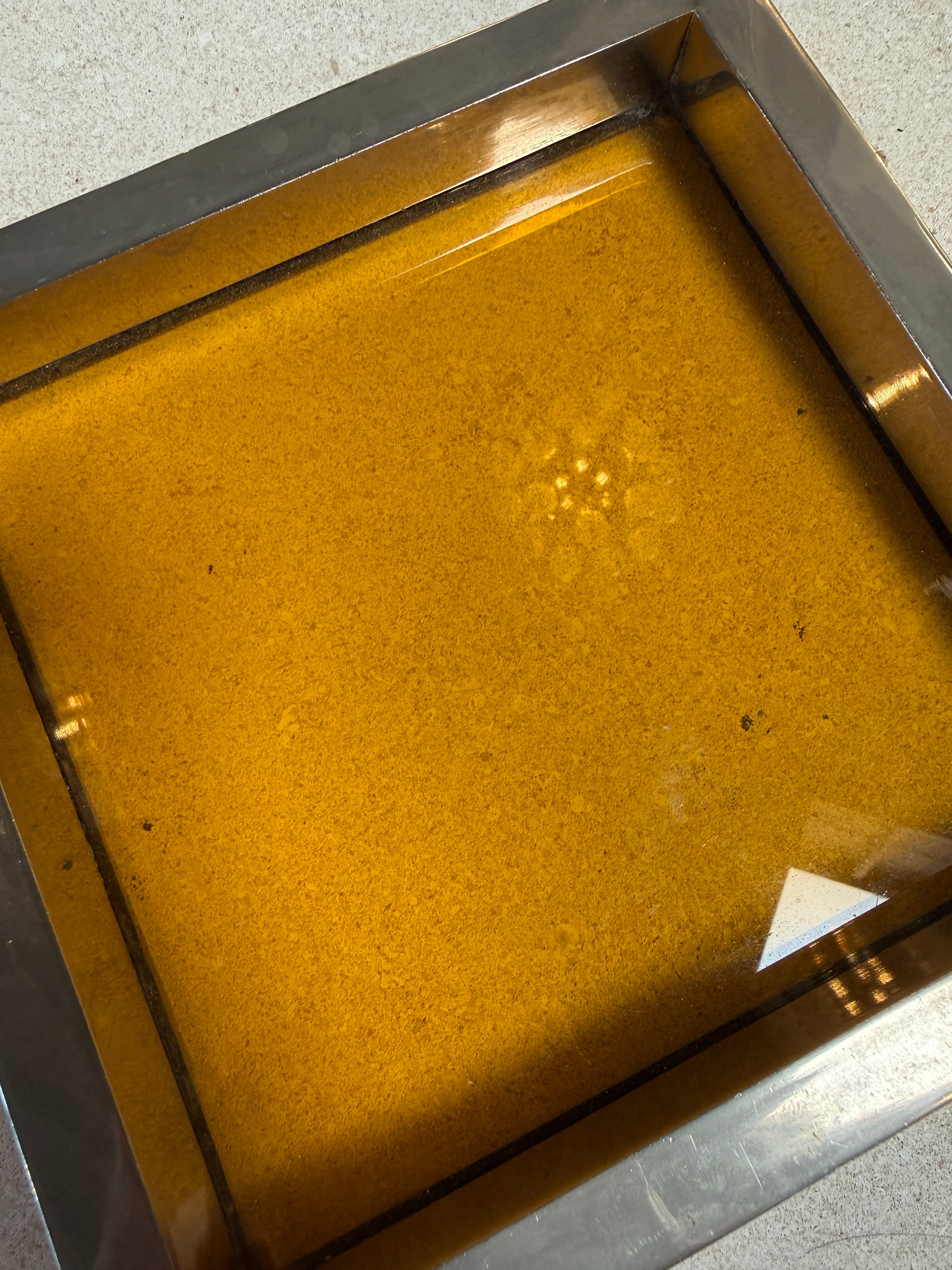 Vintage Amber Glass and Chrome Tray / Catchall Dish