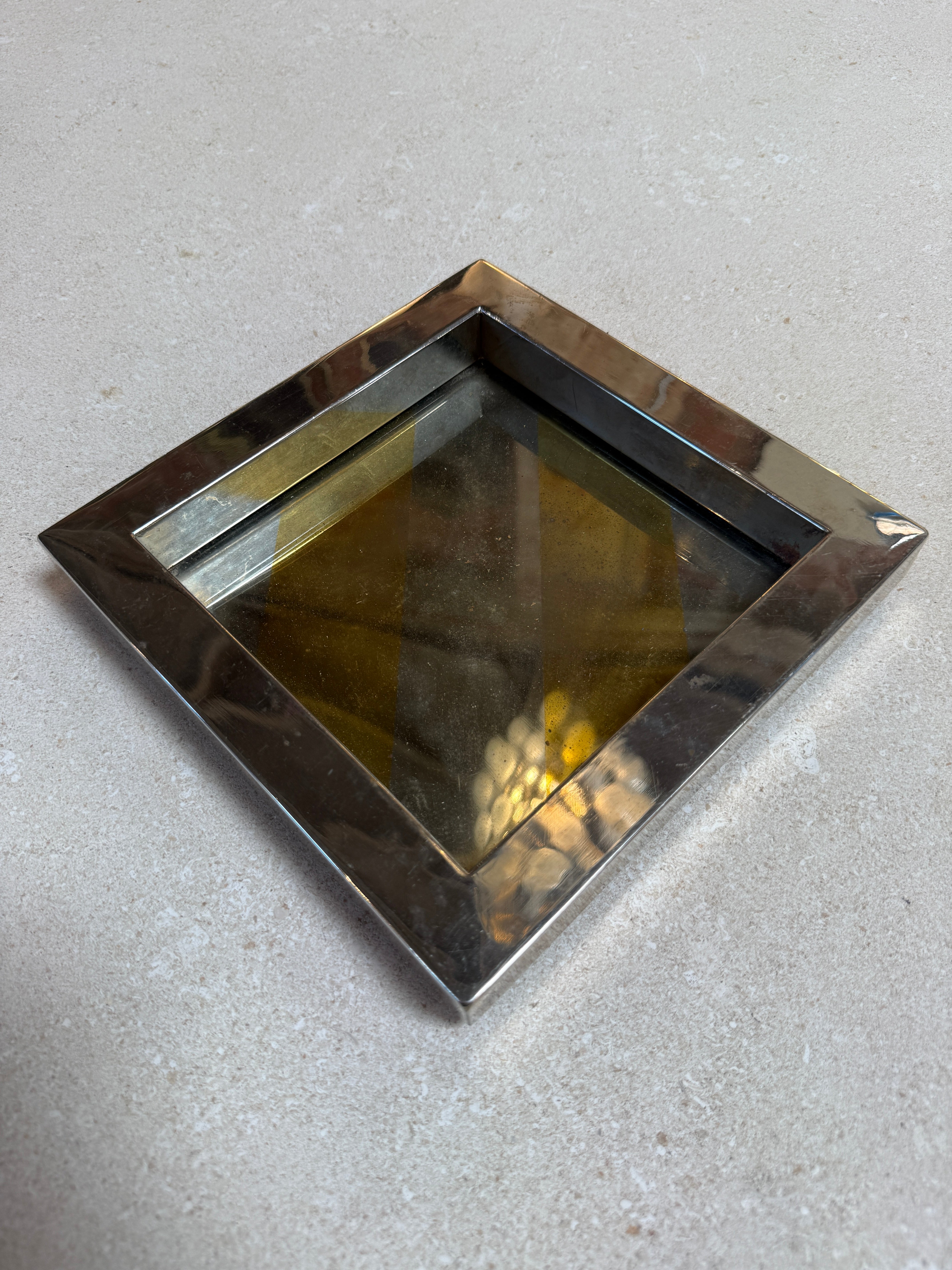 Vintage Chrome Catchall Tray With Stripe Detail