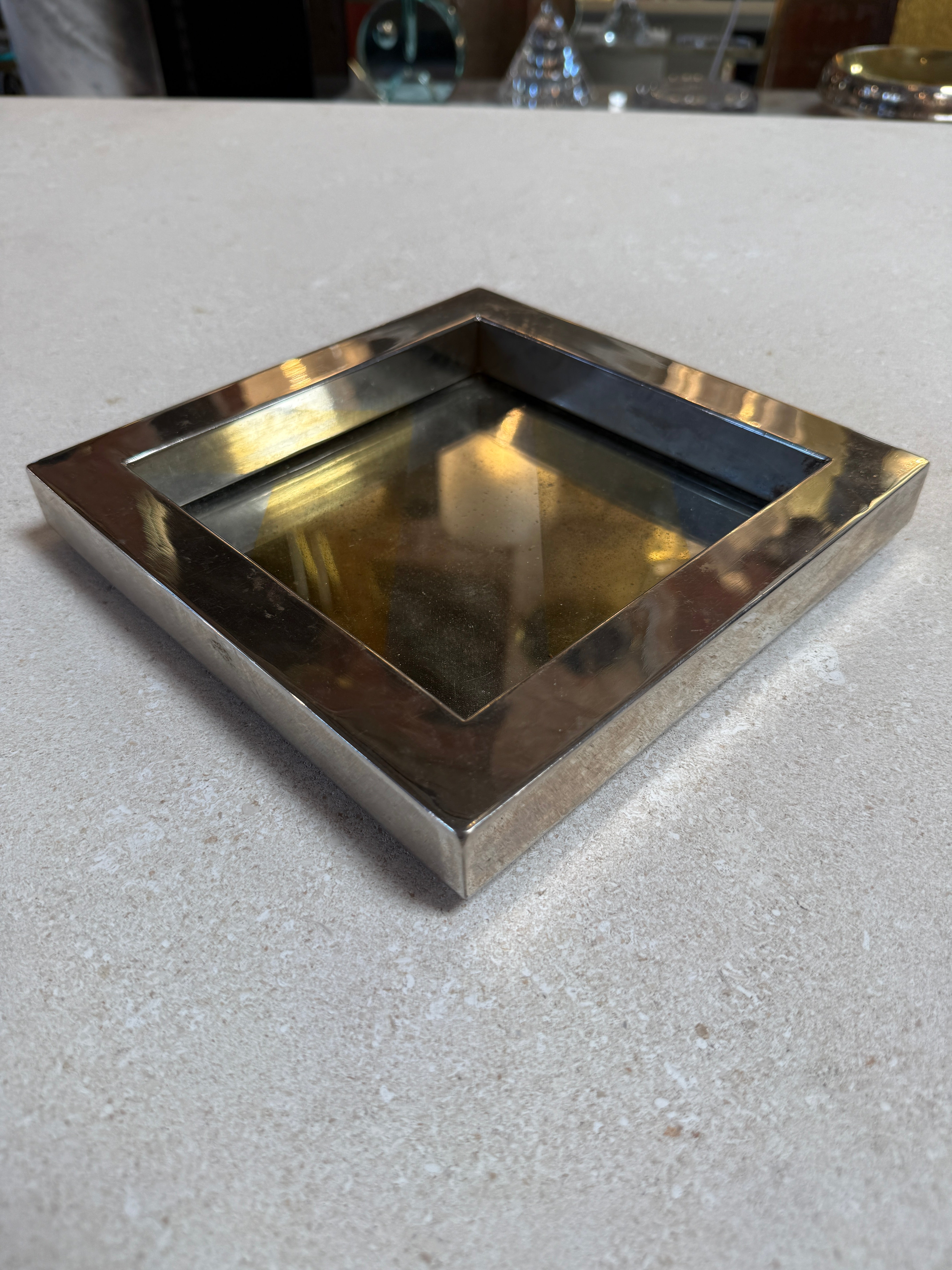 Vintage Chrome Catchall Tray With Stripe Detail