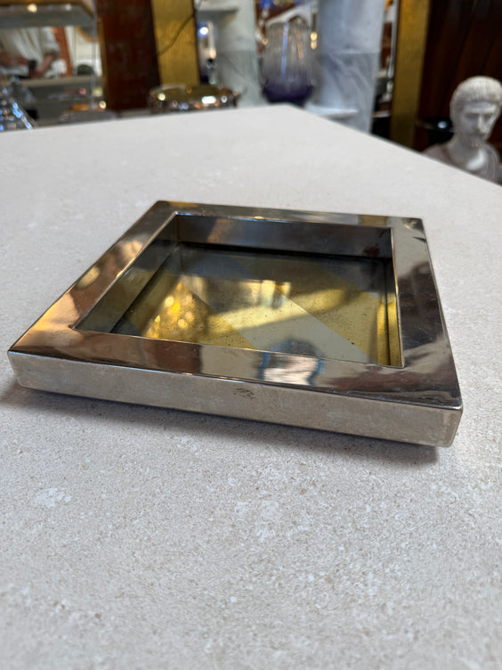Vintage Chrome Catchall Tray With Stripe Detail