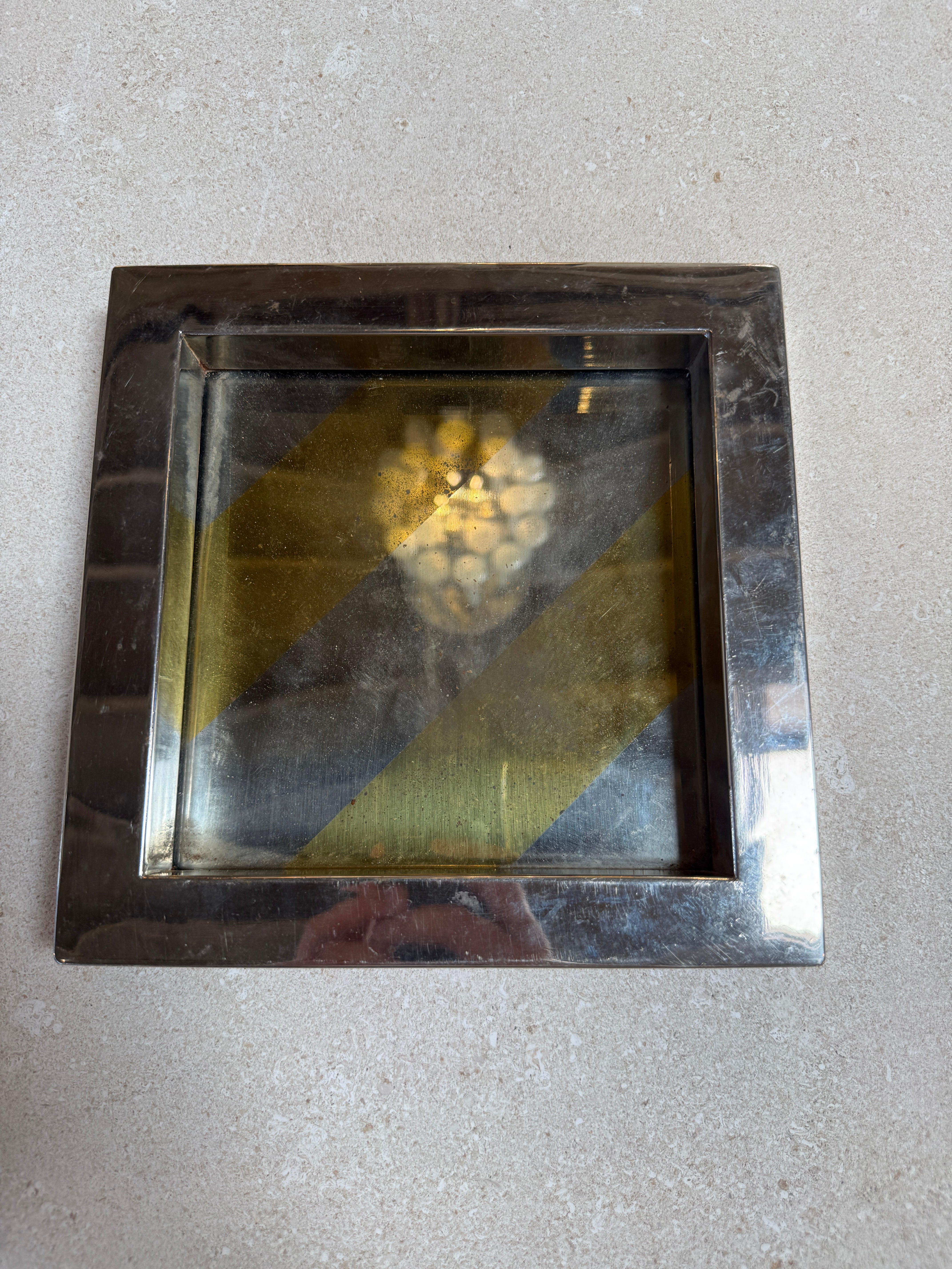 Vintage Chrome Catchall Tray With Stripe Detail