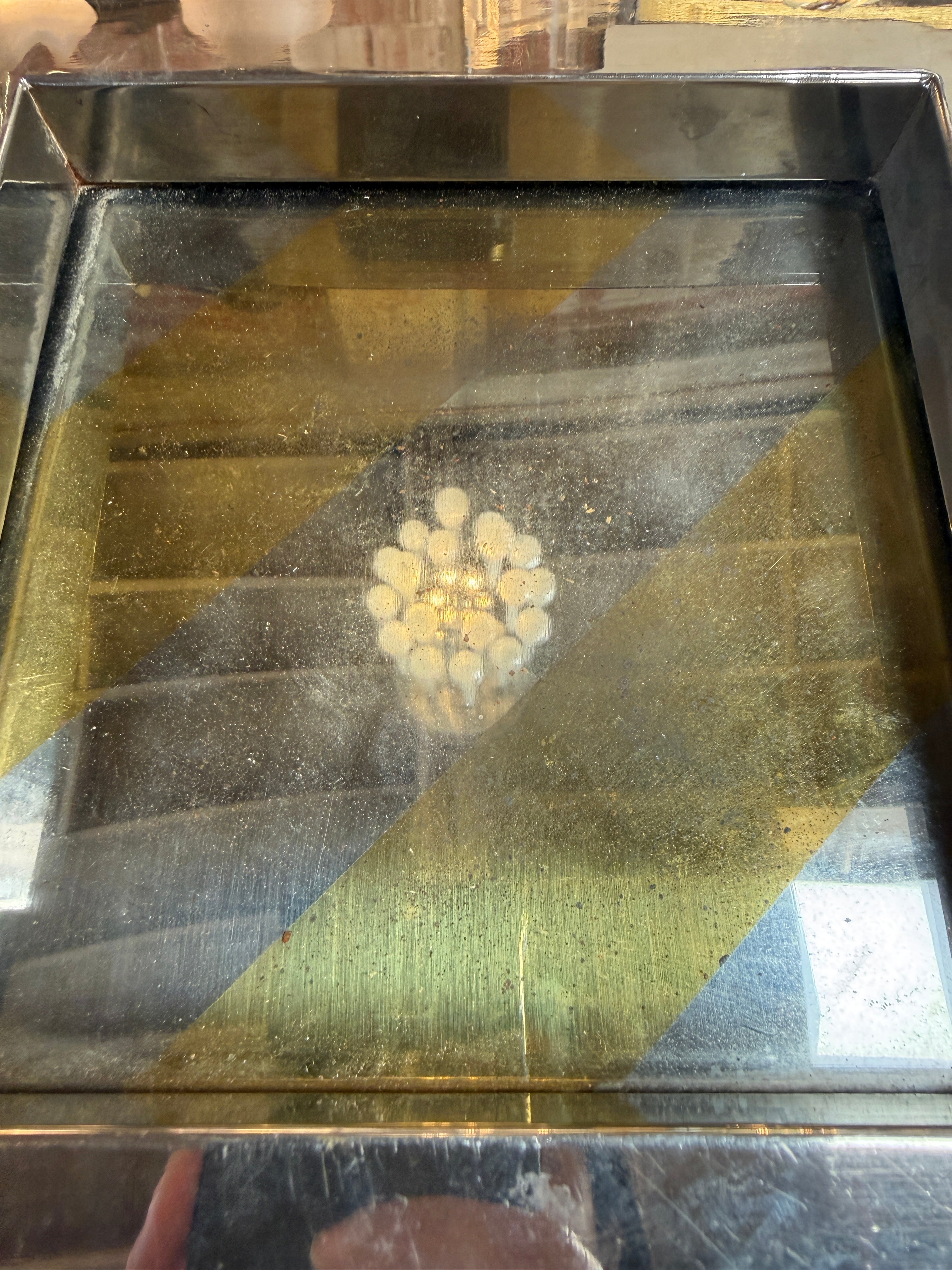 Vintage Chrome Catchall Tray With Stripe Detail