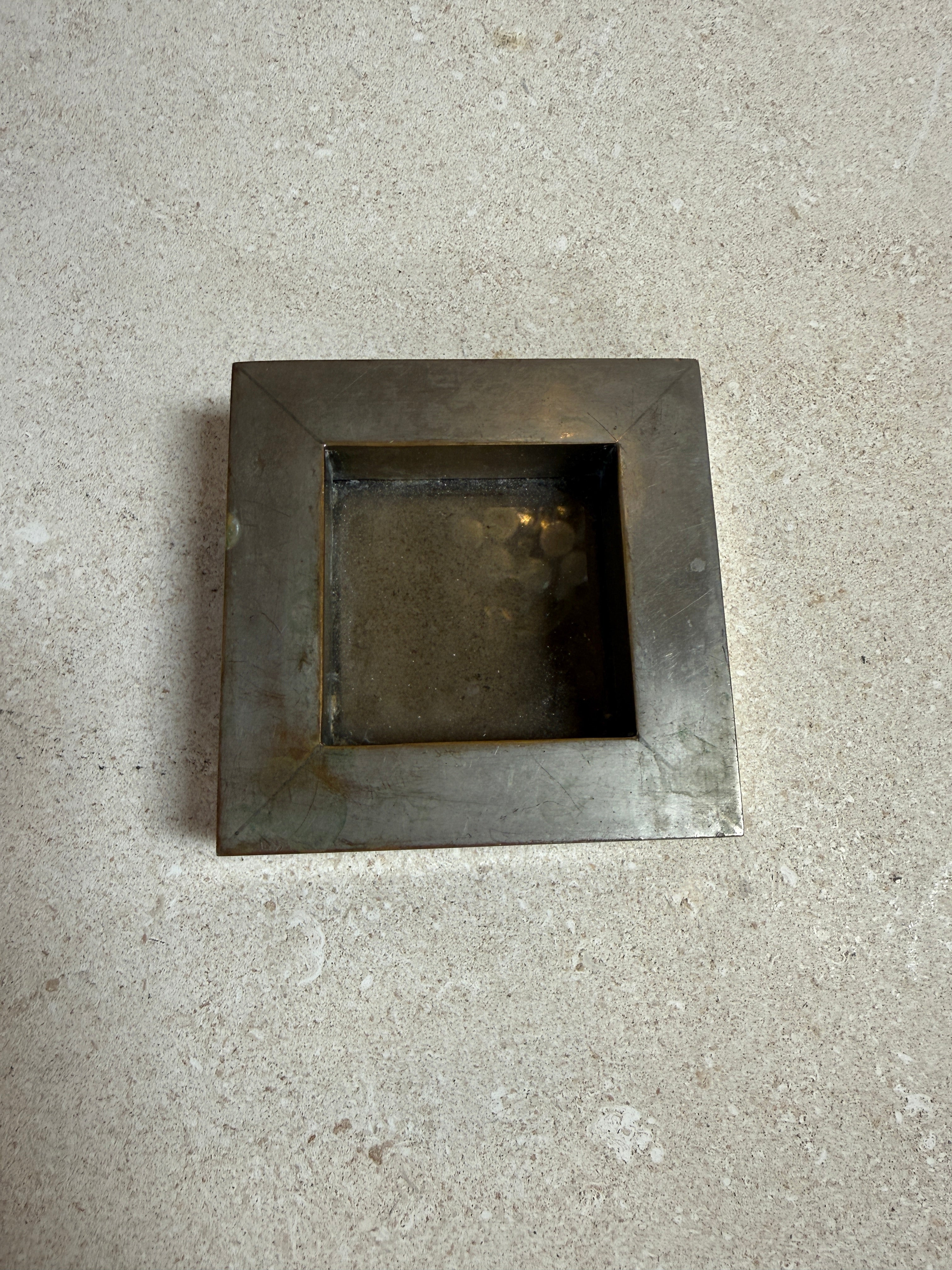 Vintage Brushed Metal Square Catchall Tray with Patina