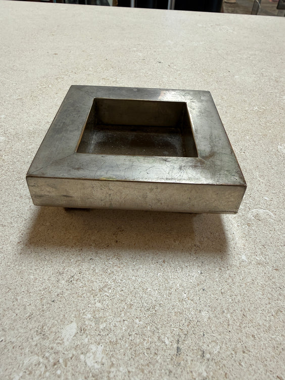 Vintage Brushed Metal Square Catchall Tray with Patina
