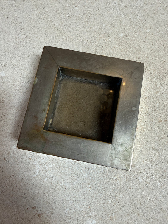 Vintage Brushed Metal Square Catchall Tray with Patina