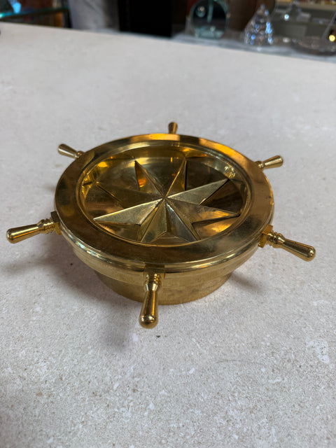 Vintage Brass Nautical Ship Wheel Ashtray