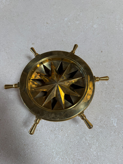 Vintage Brass Nautical Ship Wheel Ashtray