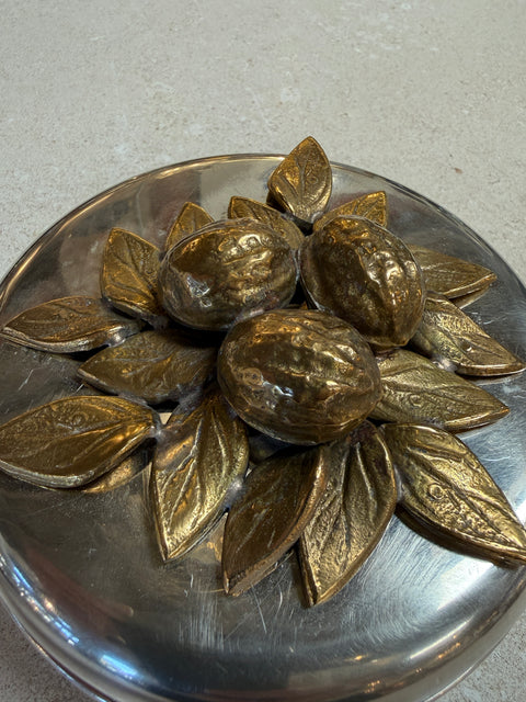 Vintage Brass Lemon Lid Box on Chrome Base