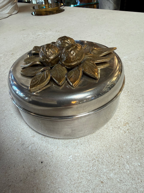 Vintage Brass Lemon Lid Box on Chrome Base