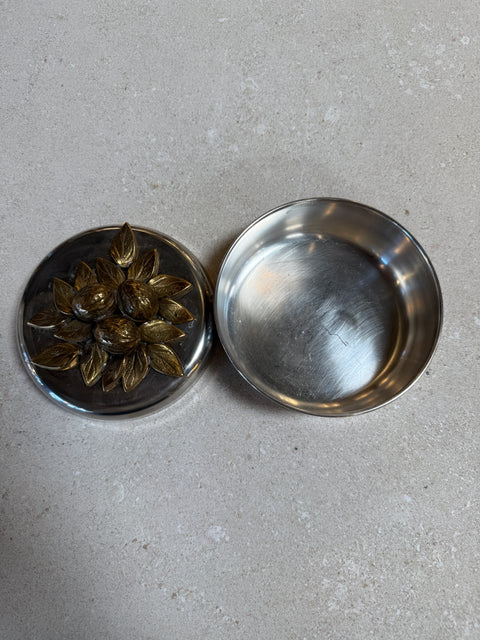 Vintage Brass Lemon Lid Box on Chrome Base
