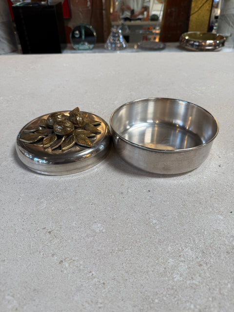 Vintage Brass Lemon Lid Box on Chrome Base