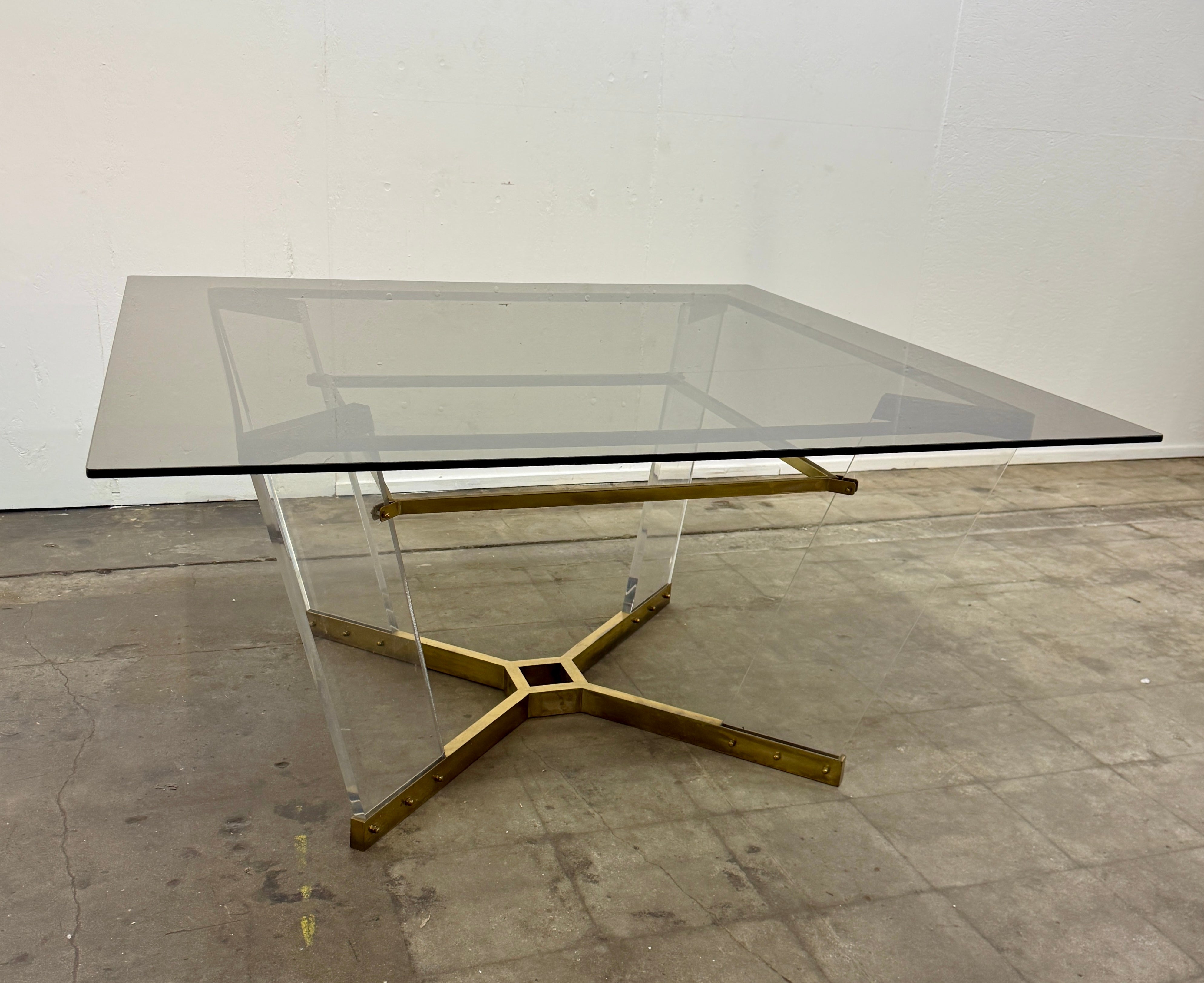 Brass, Lucite, and Glass Dining Table Attributed to Sandro Petti Italy, 1970s