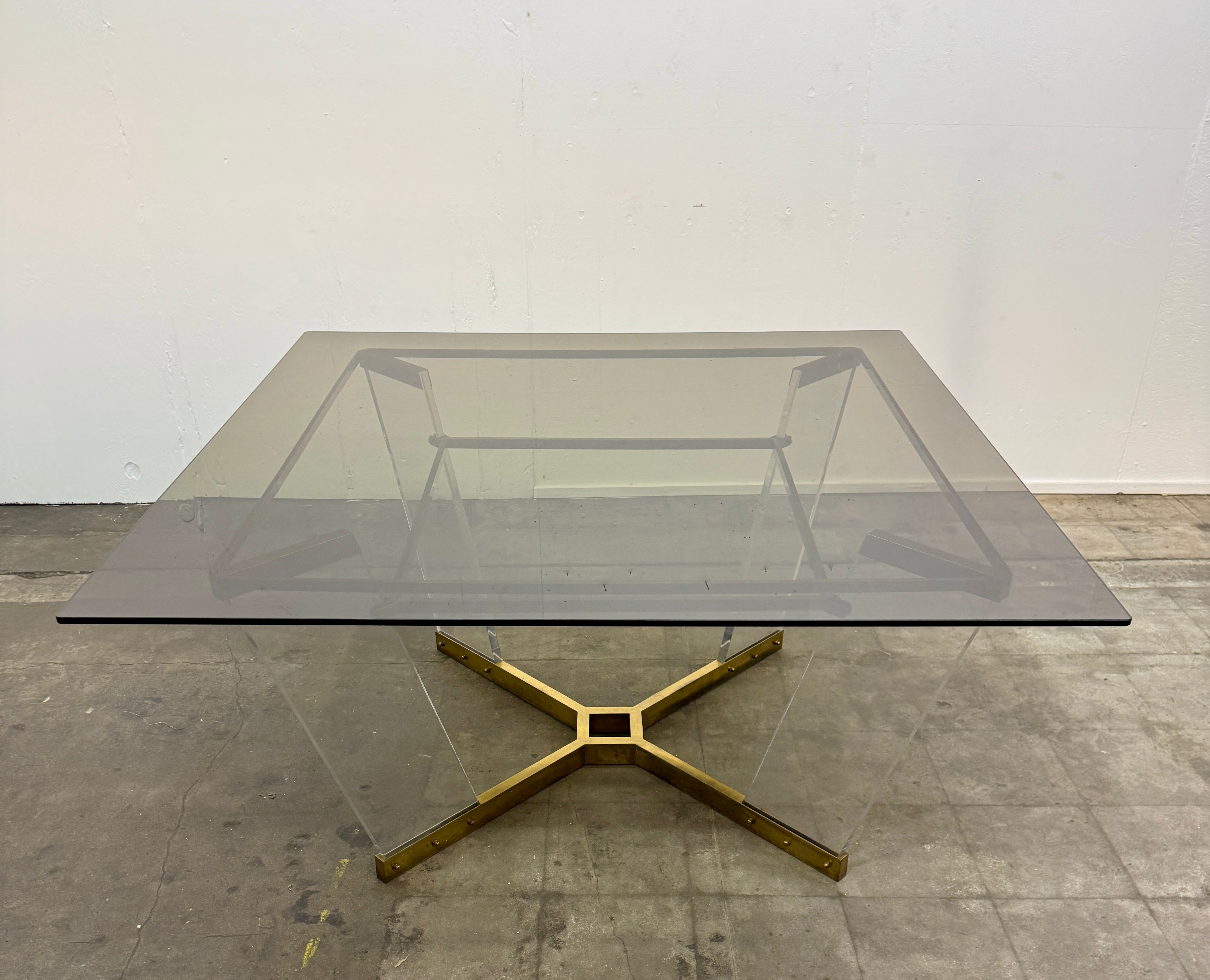 Brass, Lucite, and Glass Dining Table Attributed to Sandro Petti Italy, 1970s