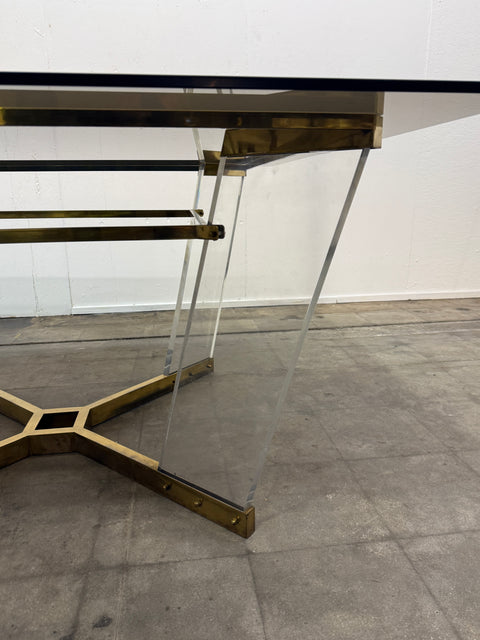 Brass, Lucite, and Glass Dining Table Attributed to Sandro Petti Italy, 1970s