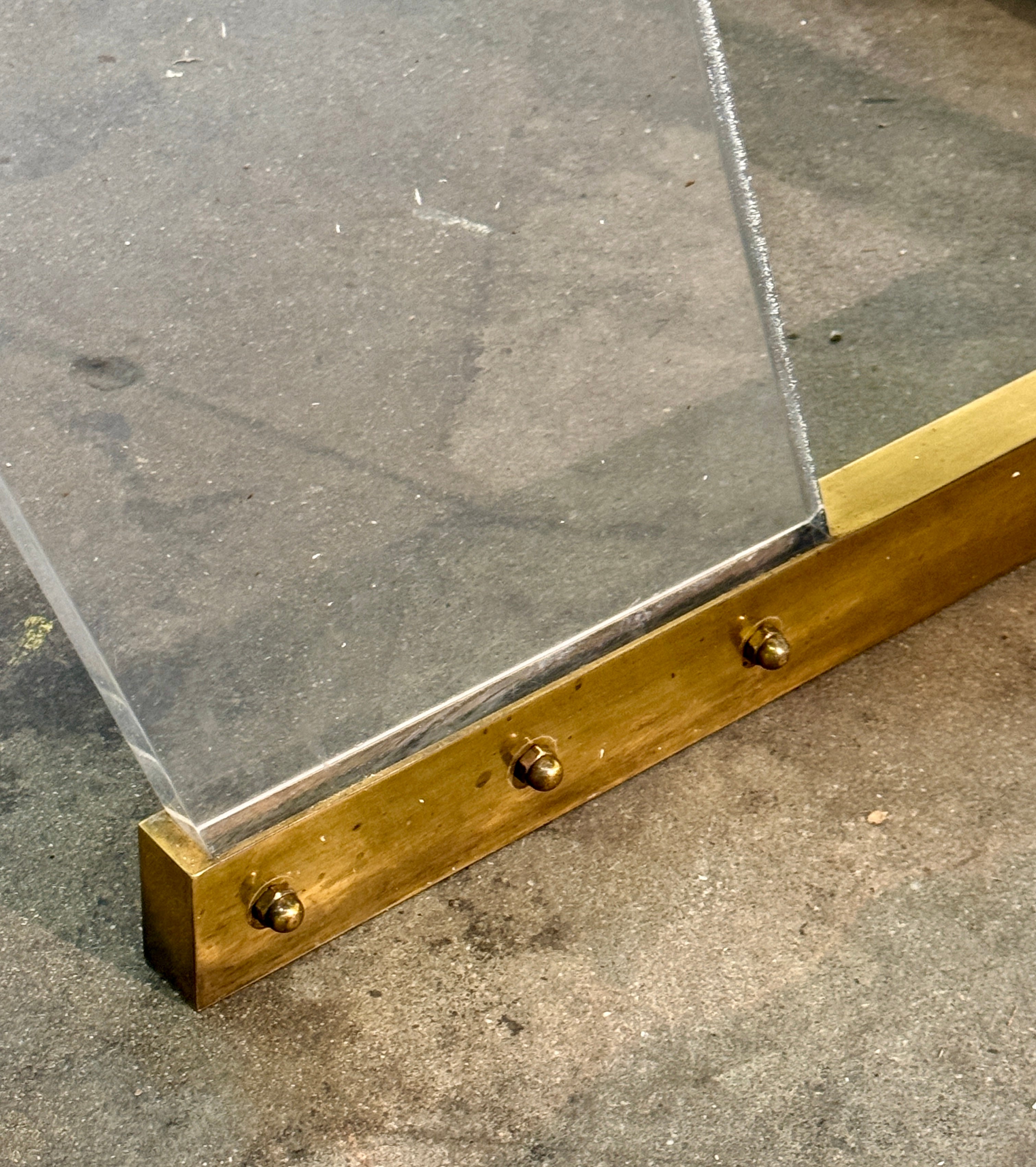 Brass, Lucite, and Glass Dining Table Attributed to Sandro Petti Italy, 1970s