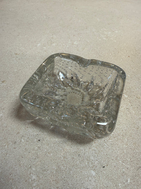 Vintage Clear Textured Glass Ashtray with Bubble Pattern