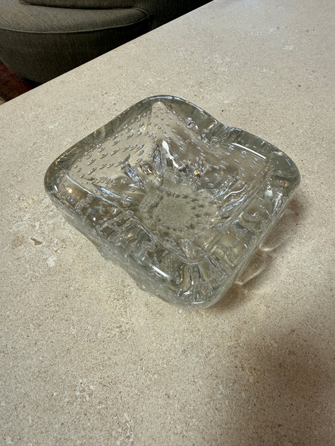 Vintage Clear Textured Glass Ashtray with Bubble Pattern