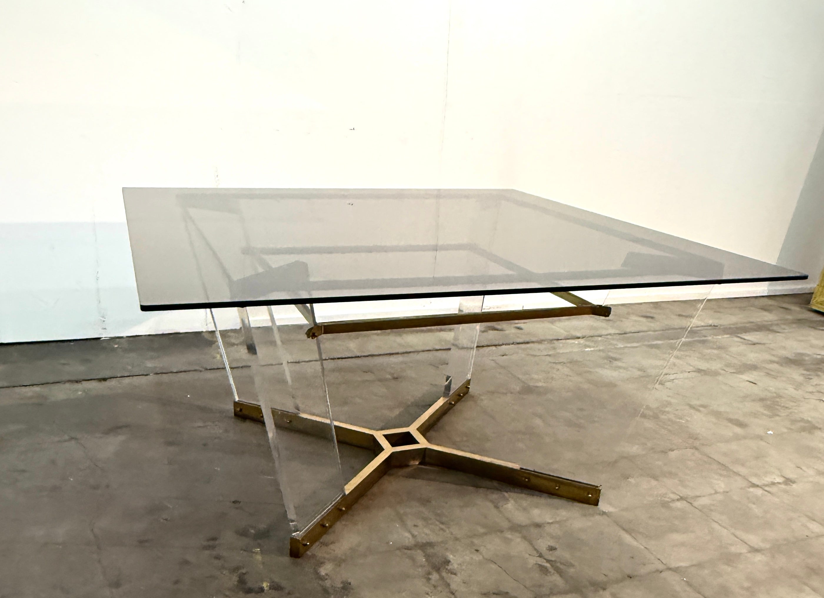 Brass, Lucite, and Glass Dining Table Attributed to Sandro Petti Italy, 1970s