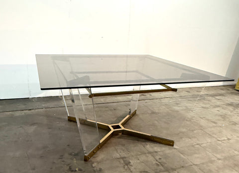 Brass, Lucite, and Glass Dining Table Attributed to Sandro Petti Italy, 1970s