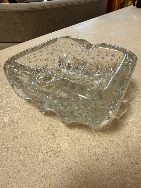 Vintage Clear Textured Glass Ashtray with Bubble Pattern