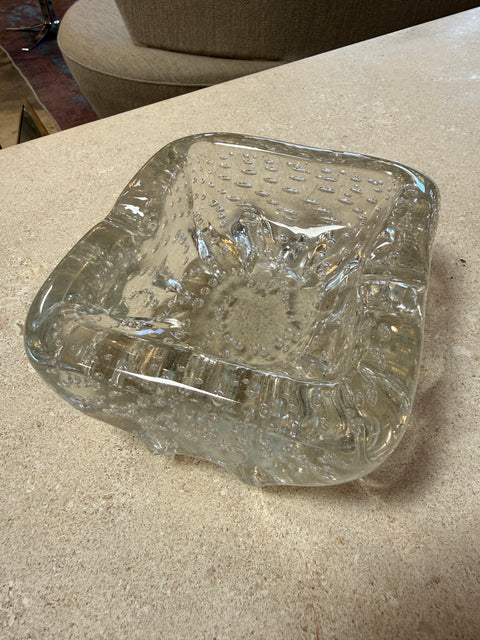 Vintage Clear Textured Glass Ashtray with Bubble Pattern
