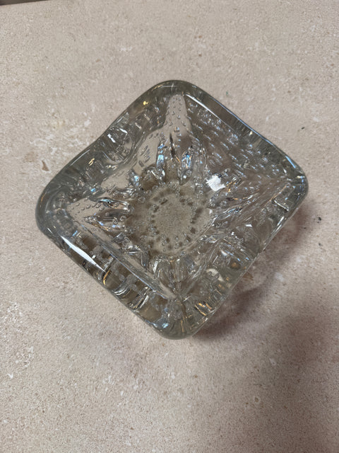 Vintage Clear Textured Glass Ashtray with Bubble Pattern