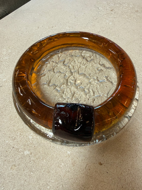 Vintage Amber Glass Ashtray with Sculptural Rim