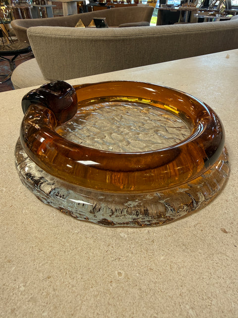 Vintage Amber Glass Ashtray with Sculptural Rim