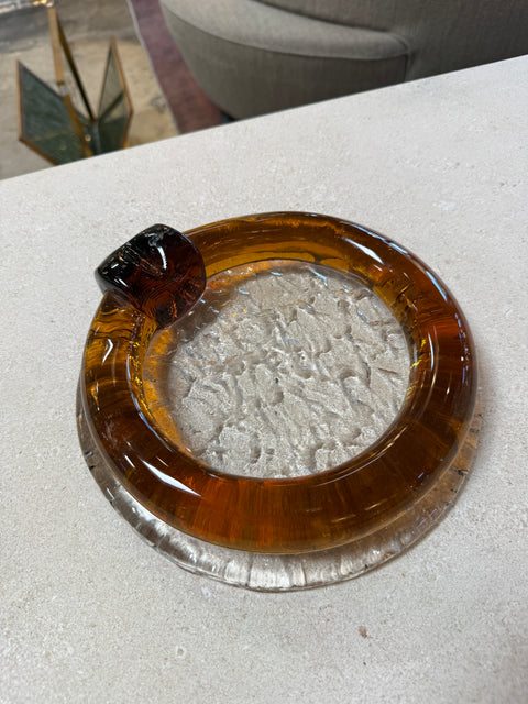 Vintage Amber Glass Ashtray with Sculptural Rim