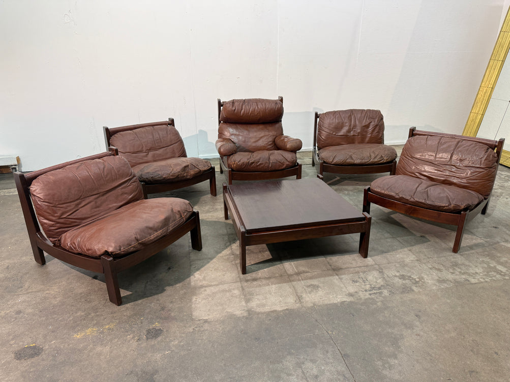 Leather Lounge Set, 1960s, Attributed to Carl Straub