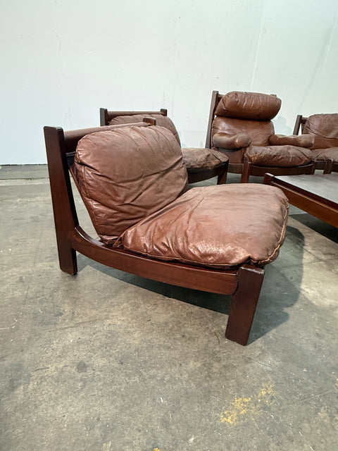 Leather Lounge Set, 1960s, Attributed to Carl Straub