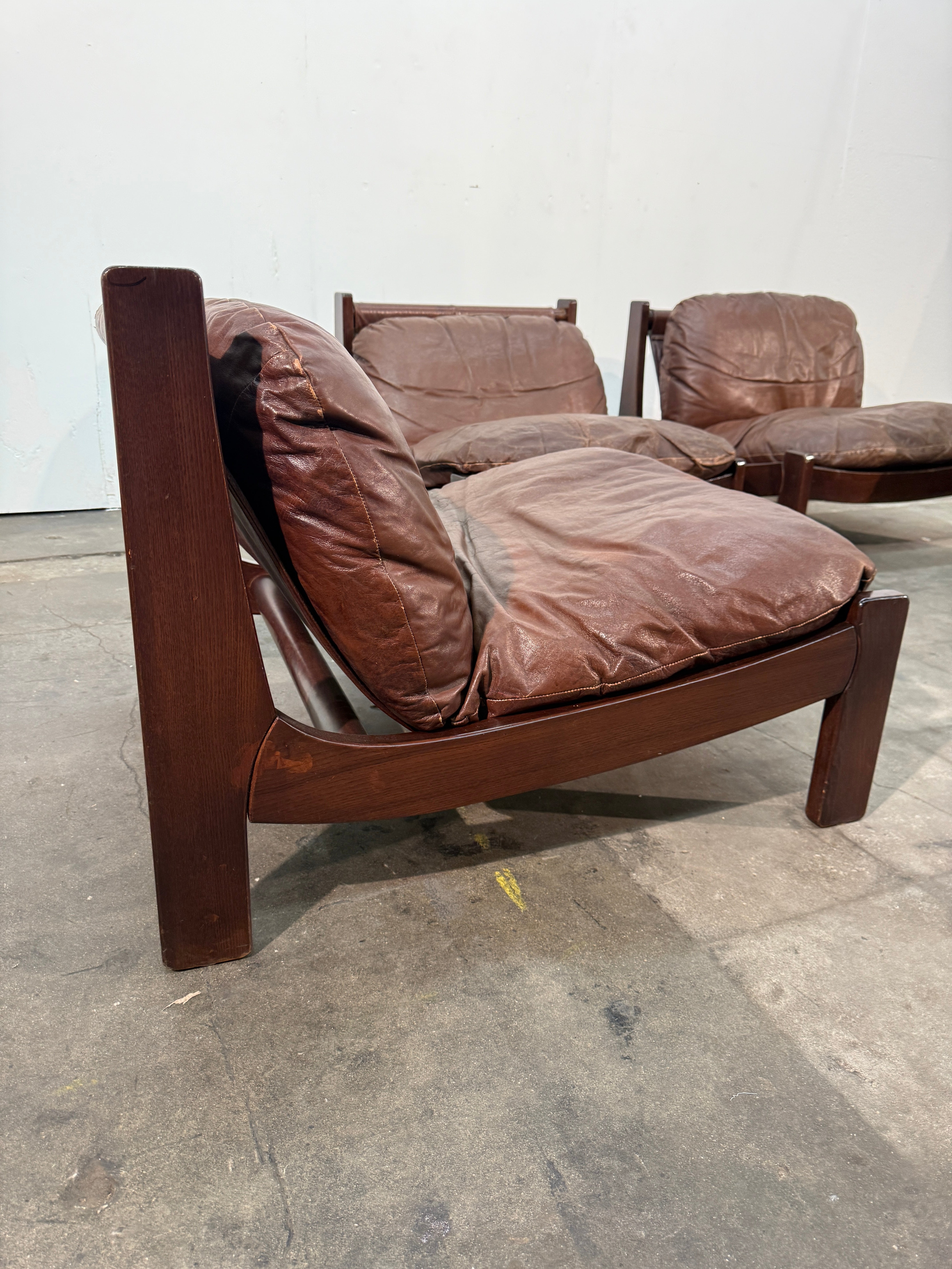 Leather Lounge Set, 1960s, Attributed to Carl Straub